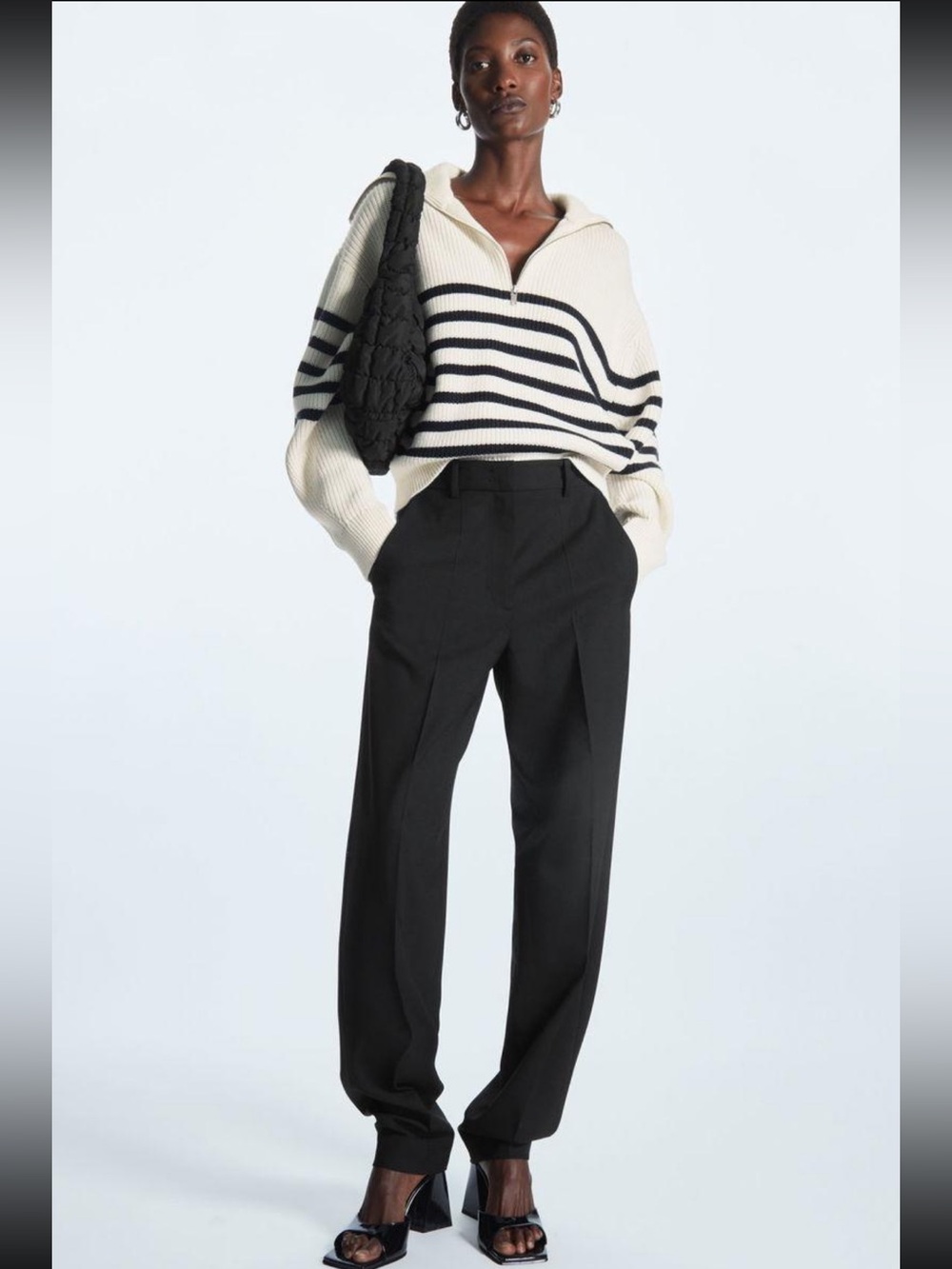 COS Regular-Fit Tapered Wool-Blend Trousers Black US 8
